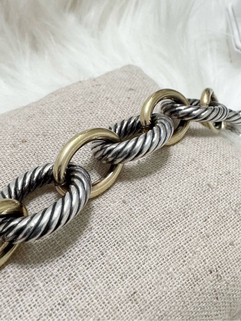 David Yurman XL Oval Link .925 18K Gold Cable Link Bracelet - Picture 5 of 10